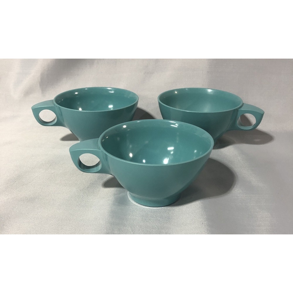 Boonton Ware Somerset Turquoise Blue Melamine Coffee Cups Set Of 3 - 1206-8